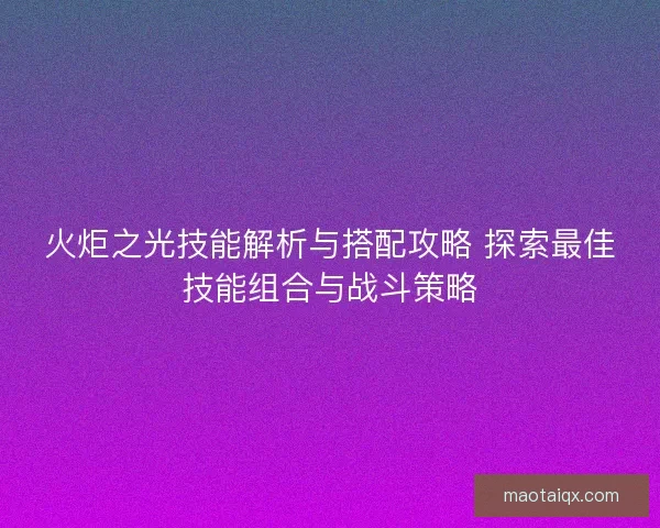 火炬之光技能解析与搭配攻略 探索最佳技能组合与战斗策略