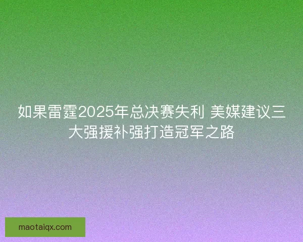 如果雷霆2025年总决赛失利 美媒建议三大强援补强打造冠军之路
